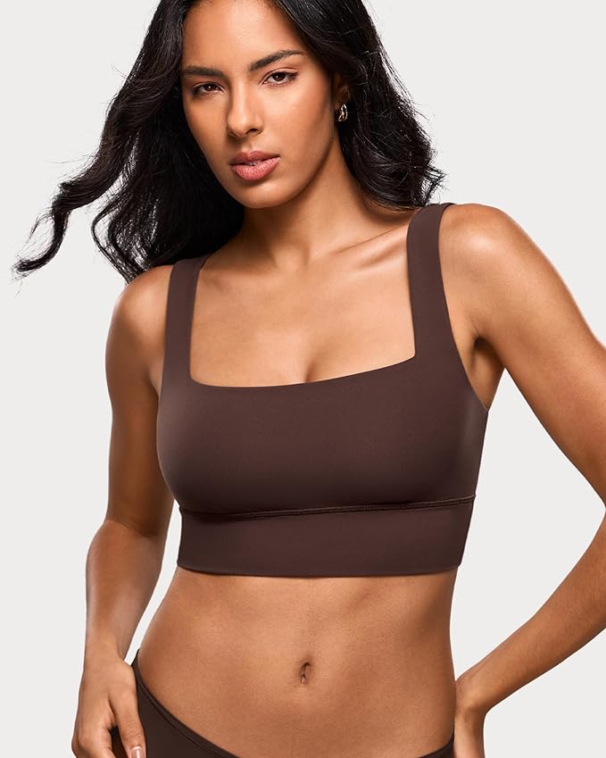 INLYRIC Women's Inbarely Outwear Longline Square Neck Bralette Supportive Unlined No Underwire Yoga Sports Bra