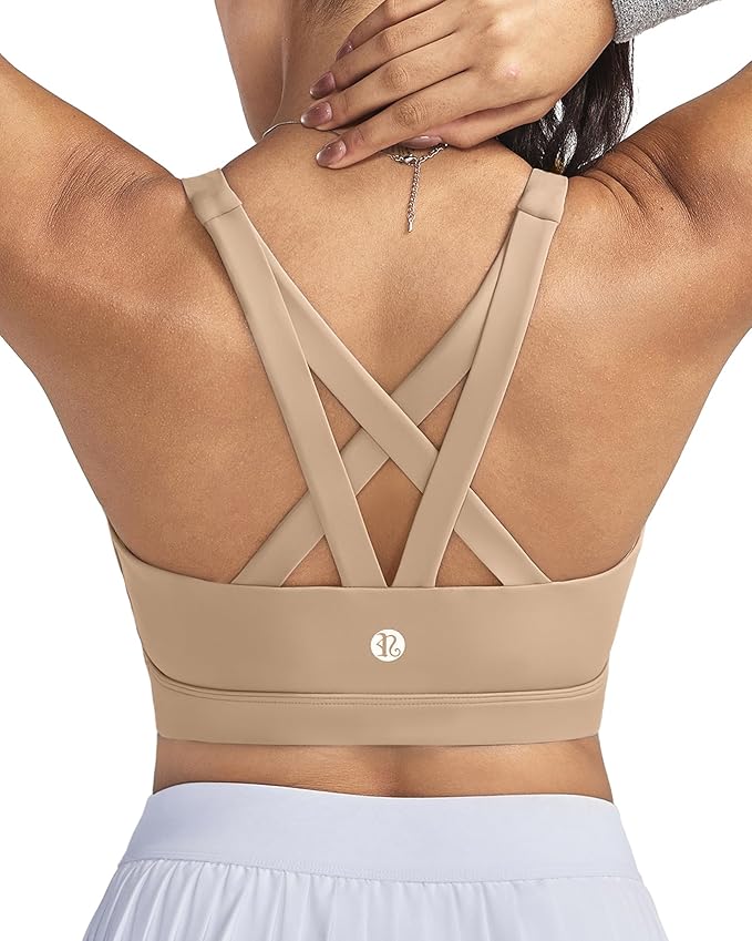 RUNNING GIRL Sports Bras for Women,Padded Strappy Sports Bras Criss-Cross Back Medium Support Sports Bras with Removable Cups
