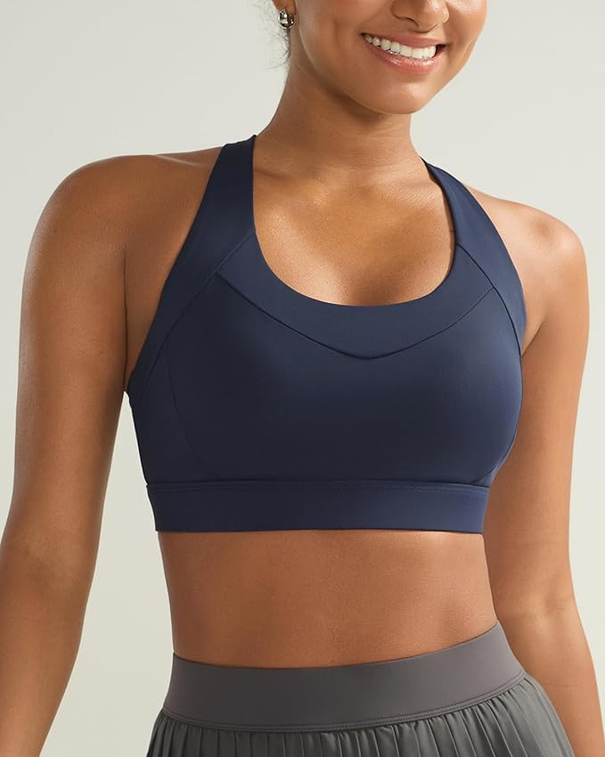 RUNNING GIRL Sports Bra for Women High Support, Molded Cup High Impact Sports Bras with Sewn in Pads Strappy Running Bra