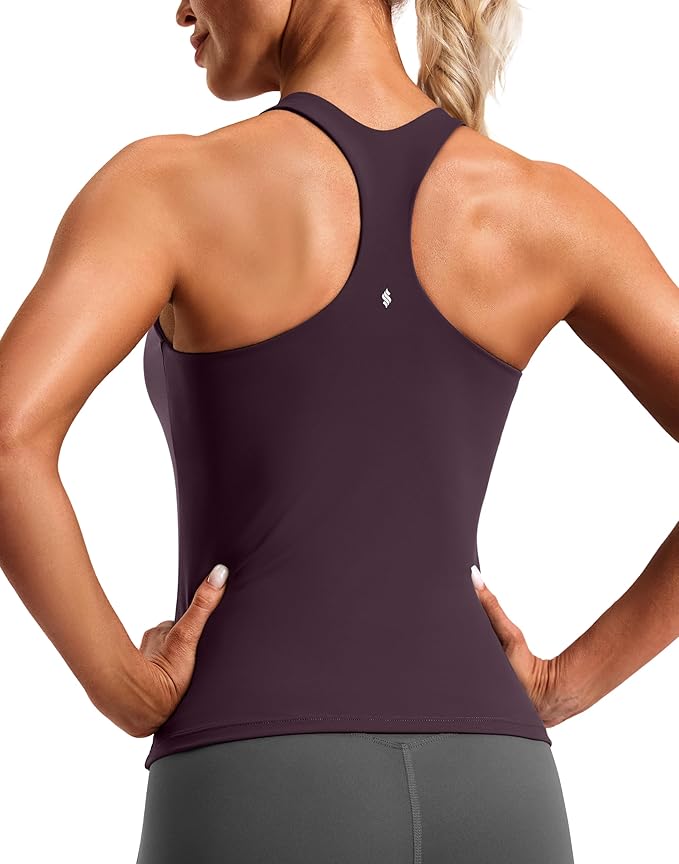 Soothfeel Womens Workout Tank Tops with Built in Bra Racerback Athletic Yoga Top High Neck Sports Gym Sleeveless Shirts