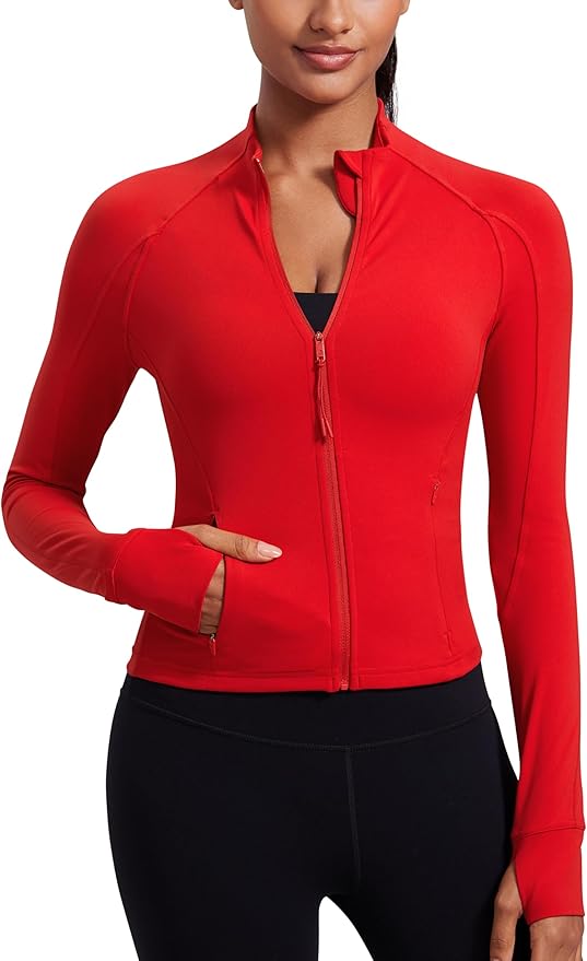 CRZ YOGA Butterluxe Waist Length Jackets for Women - Full Zip Athletic Track Tops with Thumb Holes Pockets