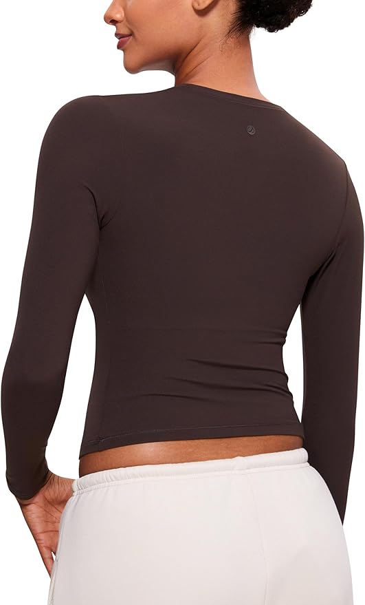 CRZ YOGA Softembrace Crewneck Long Sleeve Shirts for Women - Casual Going Out Tops Soft Basic Fitted Tight Fall T-Shirts