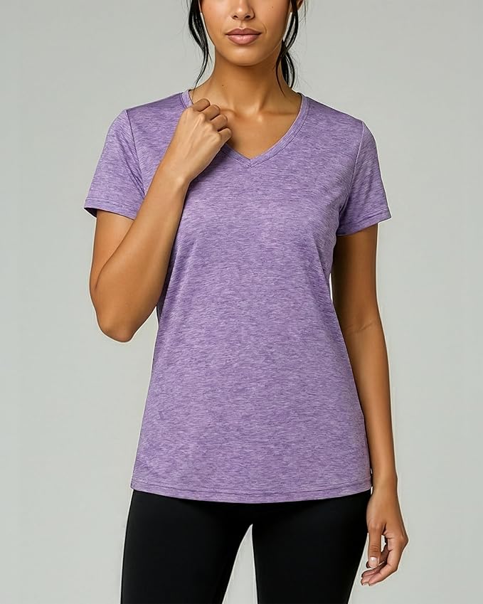 Real Essentials 5 Pack: Women's Dry-Fit Short Sleeve V Neck T Shirt Workout Fitness Yoga Top Tee (Available in Plus Size)