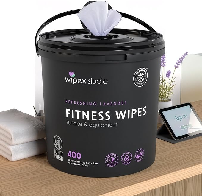 Wipex Gym Wipes for Equipment Bundle, EWG Verified, Get 800 Wipes with (1) Lavender Bucket & (1) Plant-Based Refill Roll, Clean Surfaces & Mats, Safe Gym Cleaner