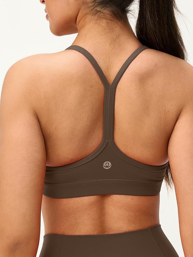Womens Y Back Padded Sports Bra Strappy U Neck Butter Soft Low Impact Workout Bras Yoga Pilates Walking