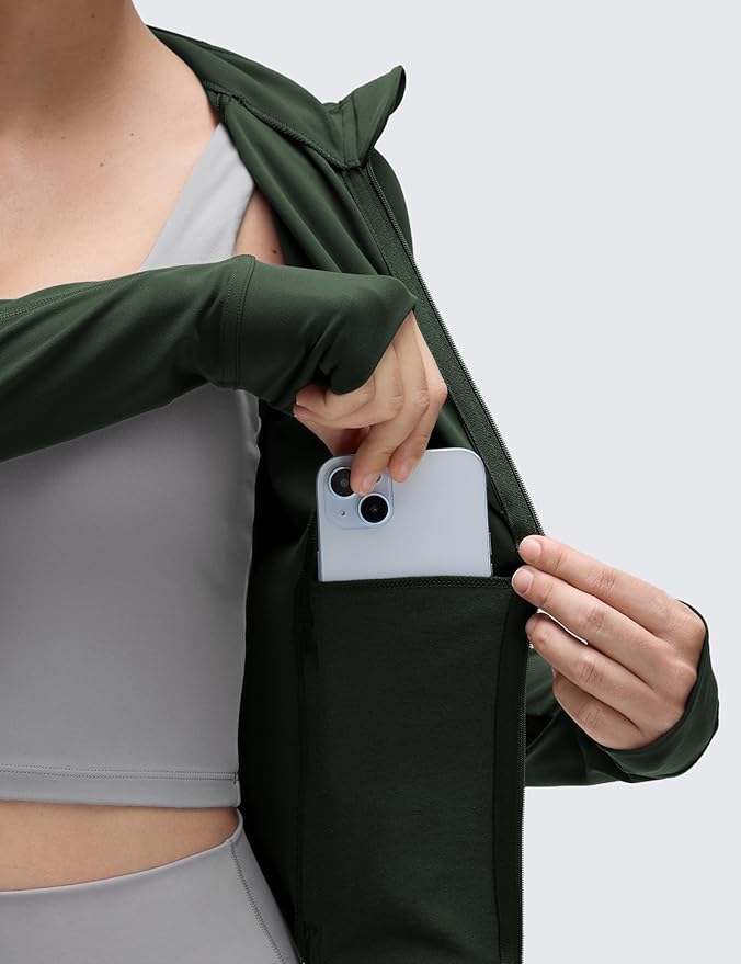 CRZ YOGA Butterluxe Waist Length Jackets for Women - Full Zip Athletic Track Tops with Thumb Holes Pockets