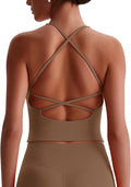 ABOCIW Womens Cross Back Workout Crop Tank with Built in Bra V Neck Longline Sports Bra Gym Shirt Yoga Pilates Top