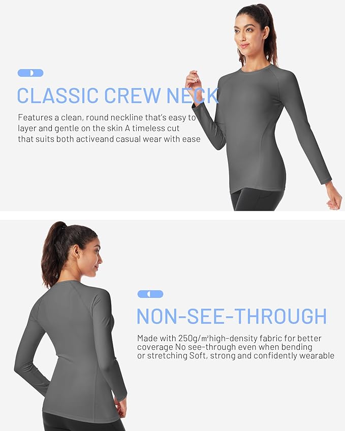 Runhit Women's Long Sleeve Compression Shirt Workout Tops Athletic Base Layer Gym Yoga Running Sports Gear Quick Dry UPF 50+