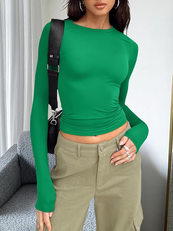 Trendy Queen Womens Long Sleeve T Shirts Fall Fashion 2026 Basic Crop Tops Going Out Outfits Y2k Clothes