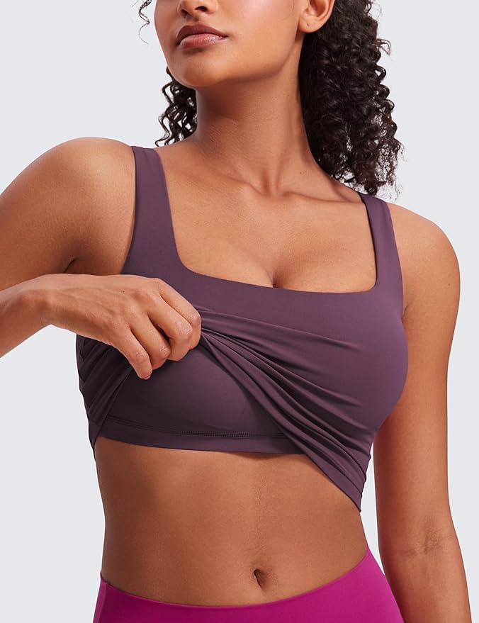 CRZ YOGA Butterluxe Square Neck Crop Tank Tops for Women - Workout Longline Sports Bras Padded Yoga Camisole