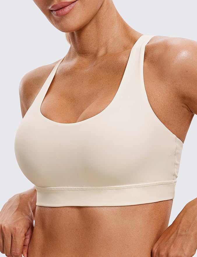 CRZ YOGA Naked Feeling Strappy Padded Sports Bras for Women - Fitness Workout Top Criss Cross Back Yoga Cami