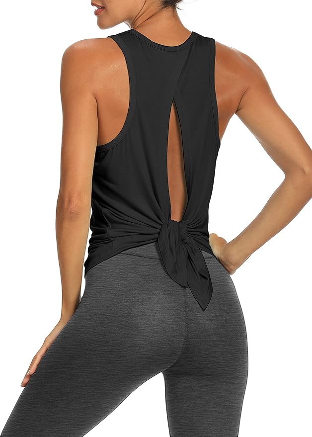 Bestisun Workout Tank Tops Open Back Yoga Exercise Shirts Tie Back Athletic Clothes for Women