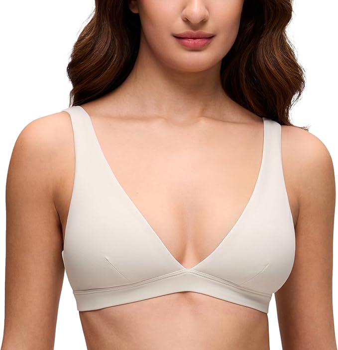 CRZ YOGA Butterluxe Soft Double Lined Deep V Neck Sports Bras for Women - Open Back Yoga Crop Top Casual Non Padded