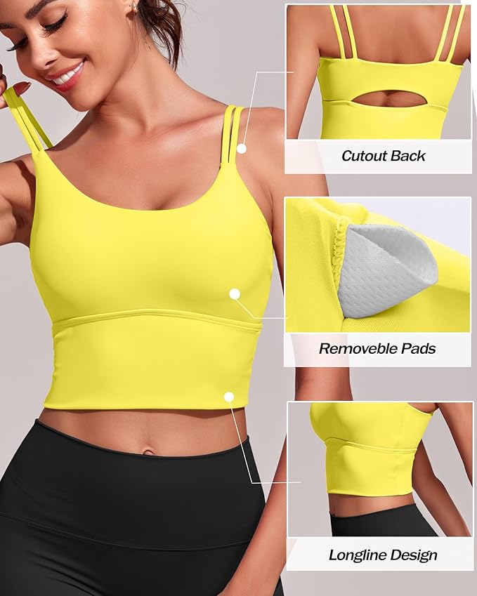 Everrysea Sports Bras for Women High Support Longline Workout Tank Tops Built in Bra Strappy Yoga Padded Crop Top