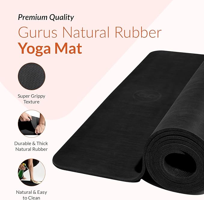 Gurus Natural Rubber Yoga Mat, Eco Friendly Earth Yoga Mat, Non Slip Yoga Rubber Mat, 72x25 Inches 5 mm Thickness