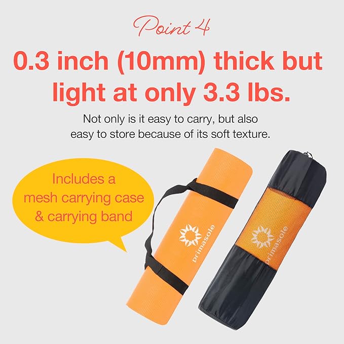 PRIMASOLE Yoga Mat Eco-Friendly Material 1/2 inch Non-Slip Yoga Pilates Fitness at Home & Gym 4 Colors with Carrying Case & Strap