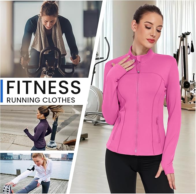 Women's Workout Jackets Full Zip Running Yoga Jackets Lightweight Athletic Clothes with Thumb Holes