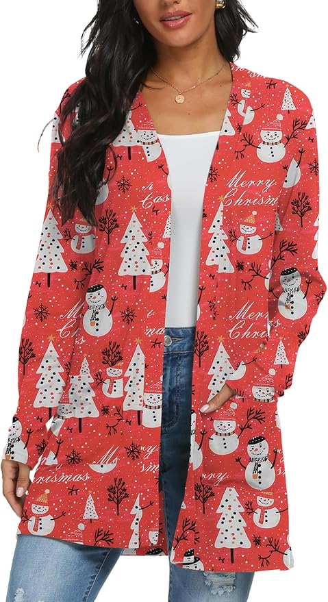 Womens Casual Lightweight with Pocketes Long Sleeve Open Front Cardigan