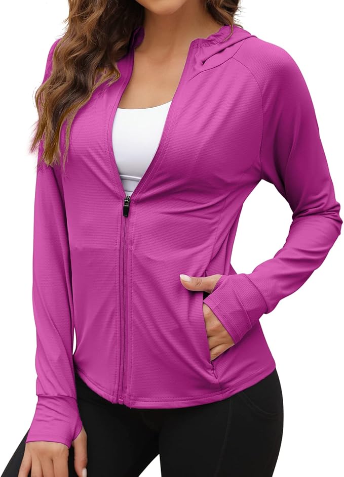 We1Fit Women's UPF 50+ Sun Protection Jacket Hoodie Sun Shirts Hiking Running Athletic Shirt