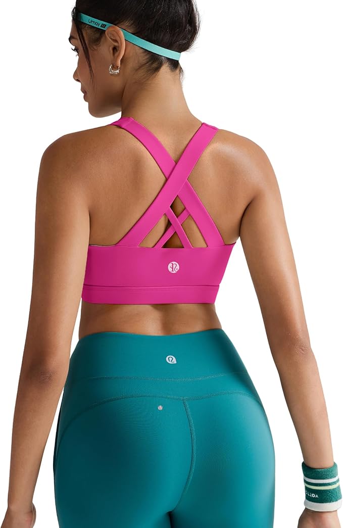 RUNNING GIRL Sports Bras for Women,Padded Strappy Sports Bras Criss-Cross Back Medium Support Sports Bras with Removable Cups