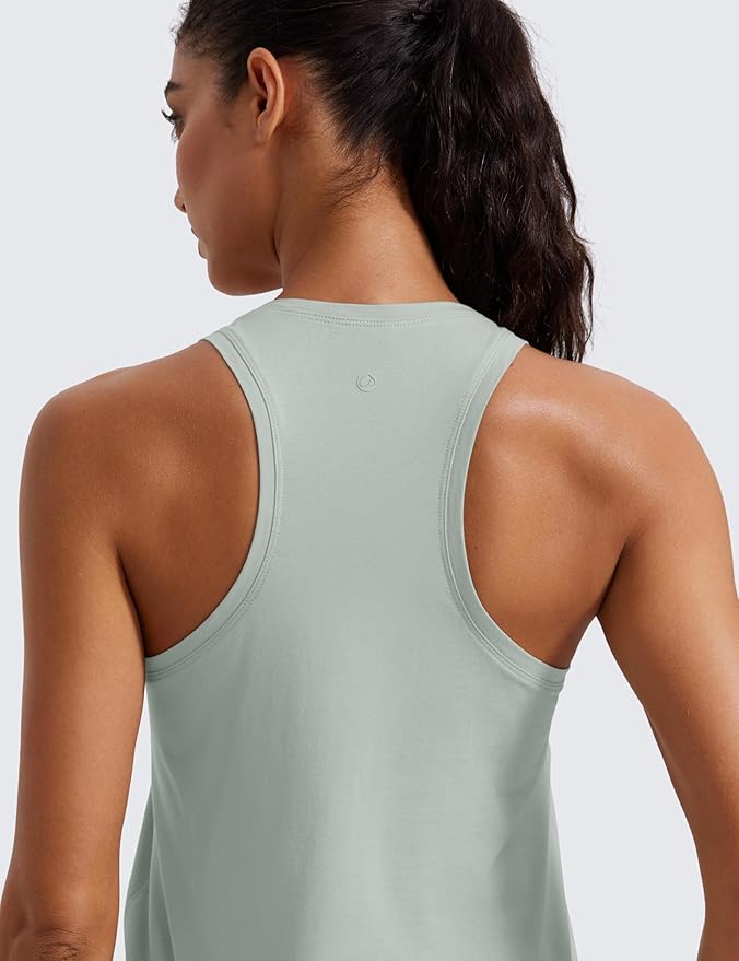 CRZ YOGA Pima Cotton Racerback Tank Tops for Women - Workout Athletic Casual Soft Scoop Neck Sleeveless Shirts