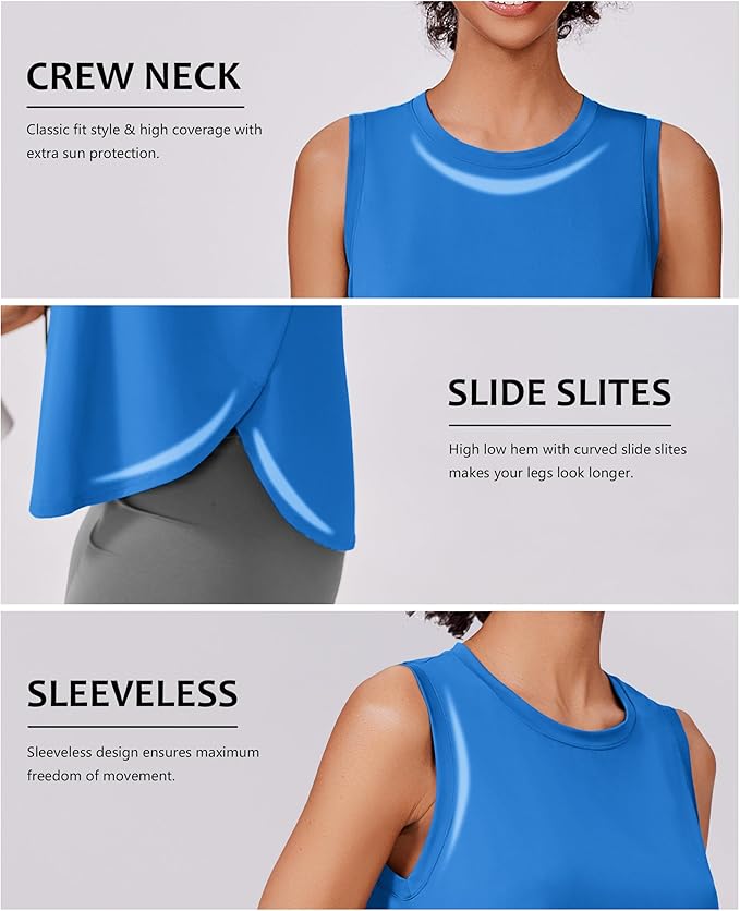 PINSPARK Workout Tank Tops Woman UPF 50+ Yoga Tanks Quick Dry Sleeveless Gym Shirts with Side Slits Loose Fit Athletic Top