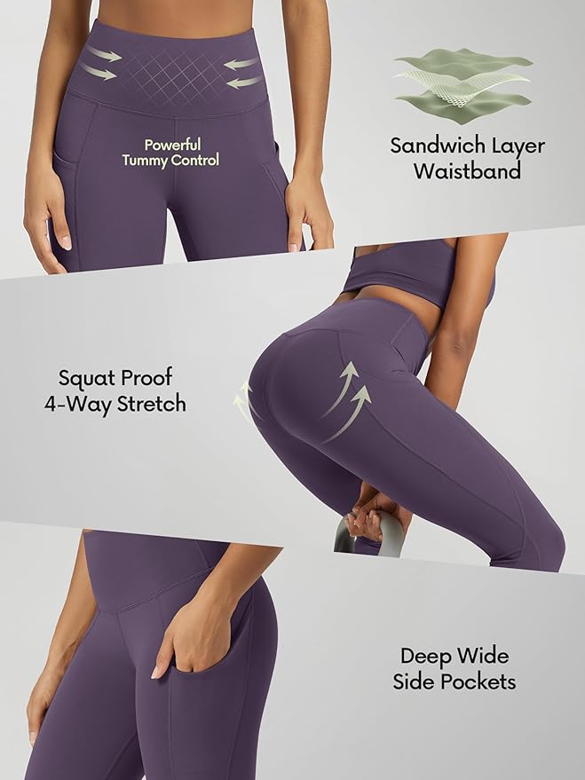 ODODOS Women's High Waisted Yoga Capris with Pockets, Tummy Control Non See Through Workout Athletic Running Capri Leggings