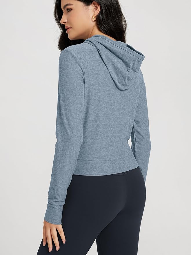 ODODOS Women's Full-Zip Cropped Hoodie - odSTRATUM Tech Ultra Soft UPF 50+ Hooded Jacket with Pockets