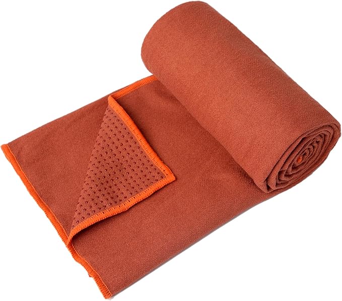 Eunzel 2 Pack Hot Yoga Towel with Grip Dot, Non Slip Yoga Mat Towe Sweat Absorbent Towel for Hot Yoga,Bikram, Pilates and Fitness 72" x 24", Sedona Red/Steel Blue