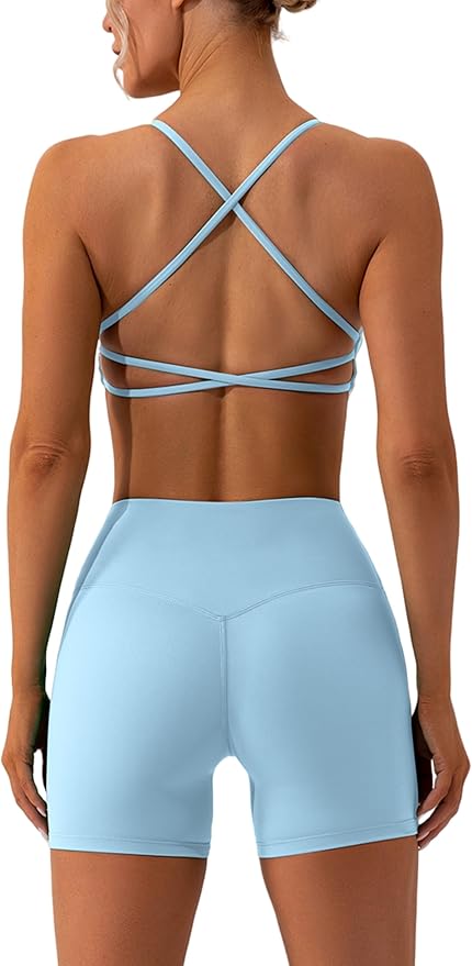 ABOCIW Workout Sets for Women 2 Piece Twist Front Halter Sports Bras High Waist Biker Shorts Exercise Gym Yoga Outfit