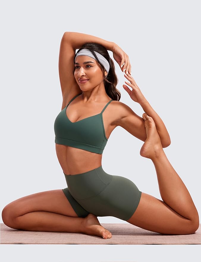 CRZ YOGA Butterluxe V-Neck Sports Bras for Women - Adjustable Thin Straps Padded Yoga Top Basic Wireless Camisole