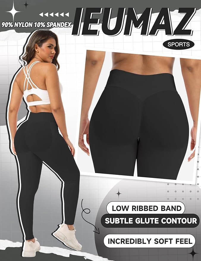 Ieumaz Scrunch Butt Lifting Leggings for Women Gym Seamless Workout Leggings Mid Low Waist Tummy Control Yoga Pants