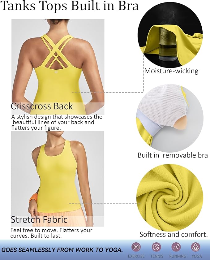 RUNNING GIRL Tank top with Built in Bra for Women,Compression Shirts Crisscross Back Workout Yoga Tops