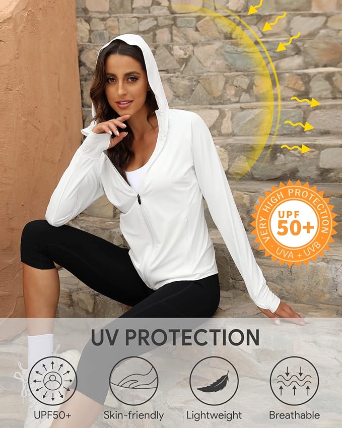 We1Fit Women's UPF 50+ Sun Protection Jacket Hoodie Sun Shirts Hiking Running Athletic Shirt