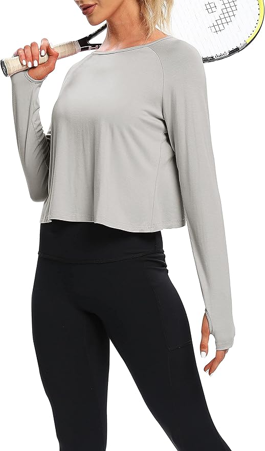Bestisun Long Sleeve Workout Running Shirts Athletic Yoga Gym Crop Tops for Women