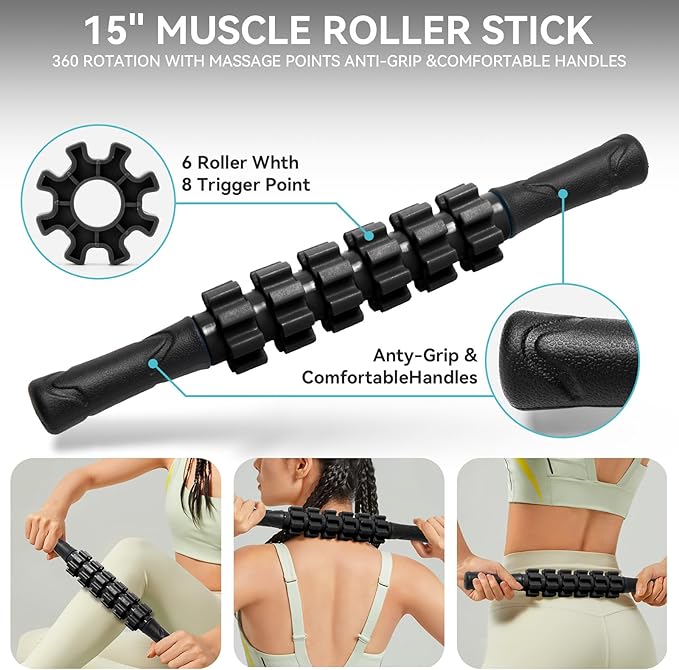Krightlink 5-in-1 Foam Roller Set - Deep Tissue Muscle Recovery Kit with High Density Exercise Roller, Massage Ball, Resistance Band & Carry Bag for Physical Therapy & Pain Relief (Black)