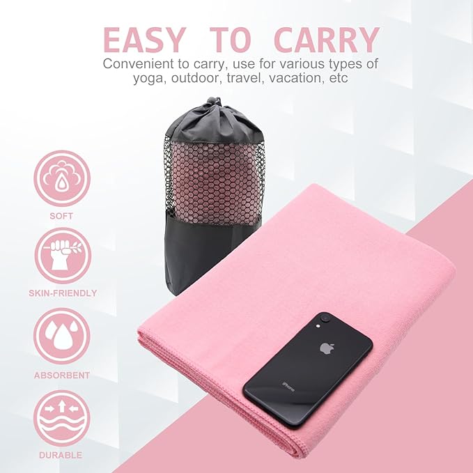 Eunzel 2 Pack Hot Yoga Towel with Grip Dot, Non Slip Yoga Mat Towe Sweat Absorbent Towel for Hot Yoga,Bikram, Pilates and Fitness 72" x 24", Dark Cyan/Pink