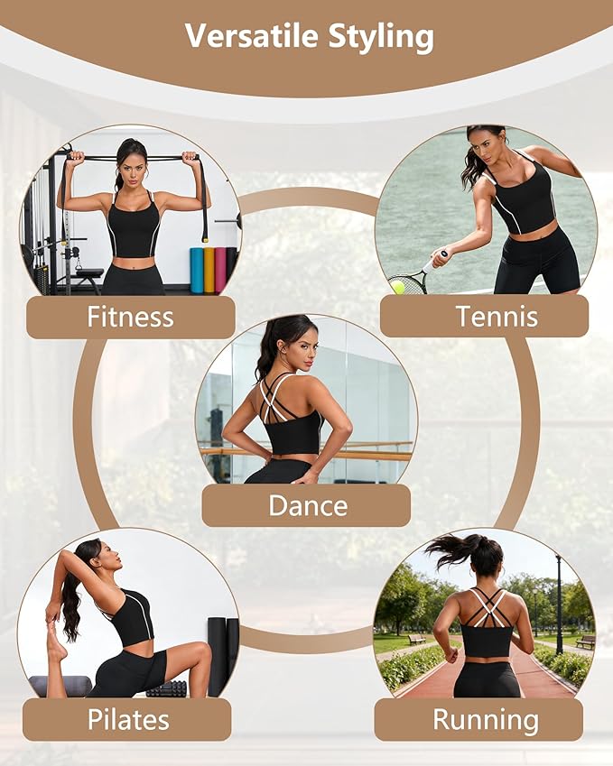 QUOJIZY Longline Sports Bras for Women Spaghetti Straps Tank Top with Built-in Bra Strappy Sports Bra for Yoga