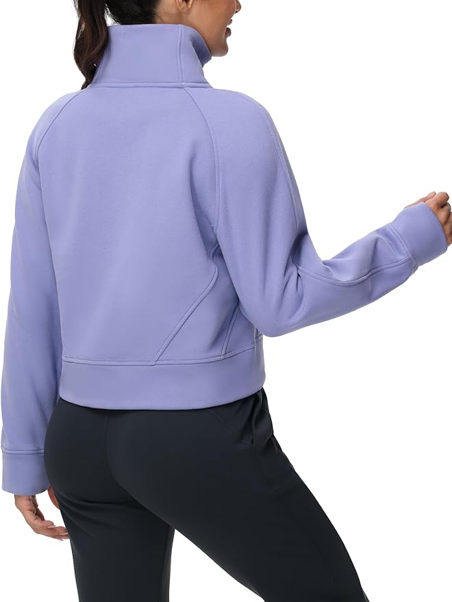 THE GYM PEOPLE Womens' Half Zip Pullover Fleece Stand Collar Crop Sweatshirt with Pockets Thumb Hole