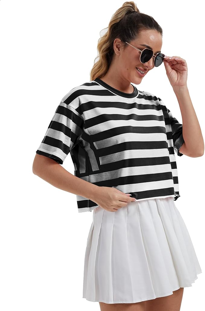Women's Oversize Workout Crop Tops Casual Short Sleeve Drop Shoulder Boxy T-Shirts Roll Hem Basic Loose Yoga Running Tees