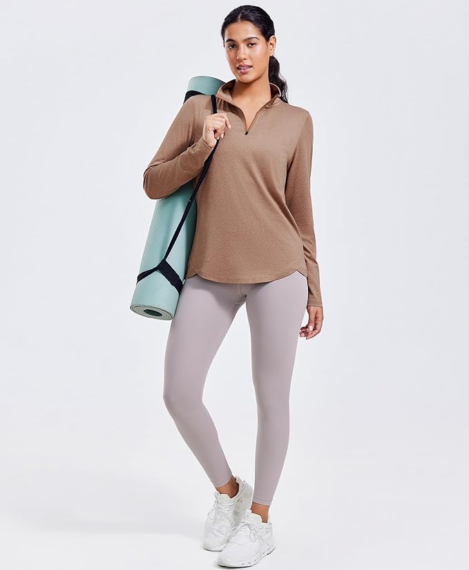 PINSPARK Workout Tops for Women Long Sleeve Athletic Shirt Quarter Zip Running Shirts Stretchy UPF 50+ Yoga Hiking Tee Top