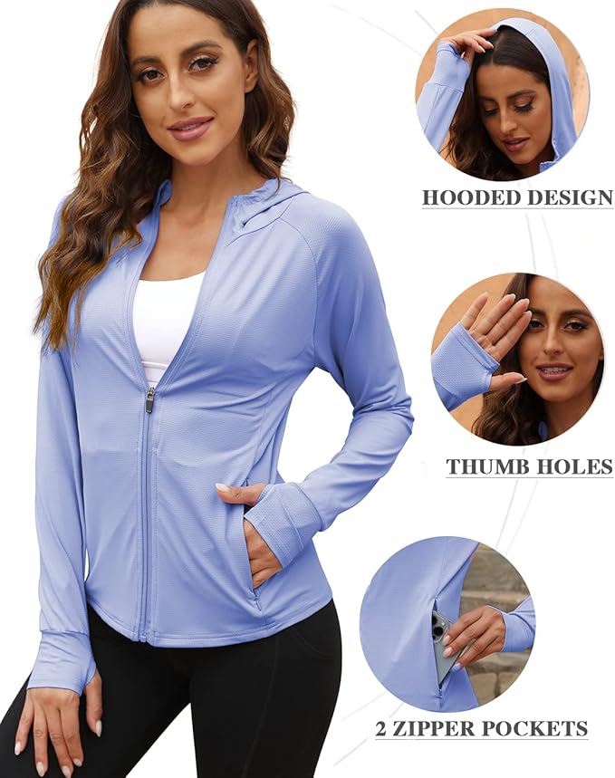 We1Fit Women's UPF 50+ Sun Protection Jacket Hoodie Sun Shirts Hiking Running Athletic Shirt