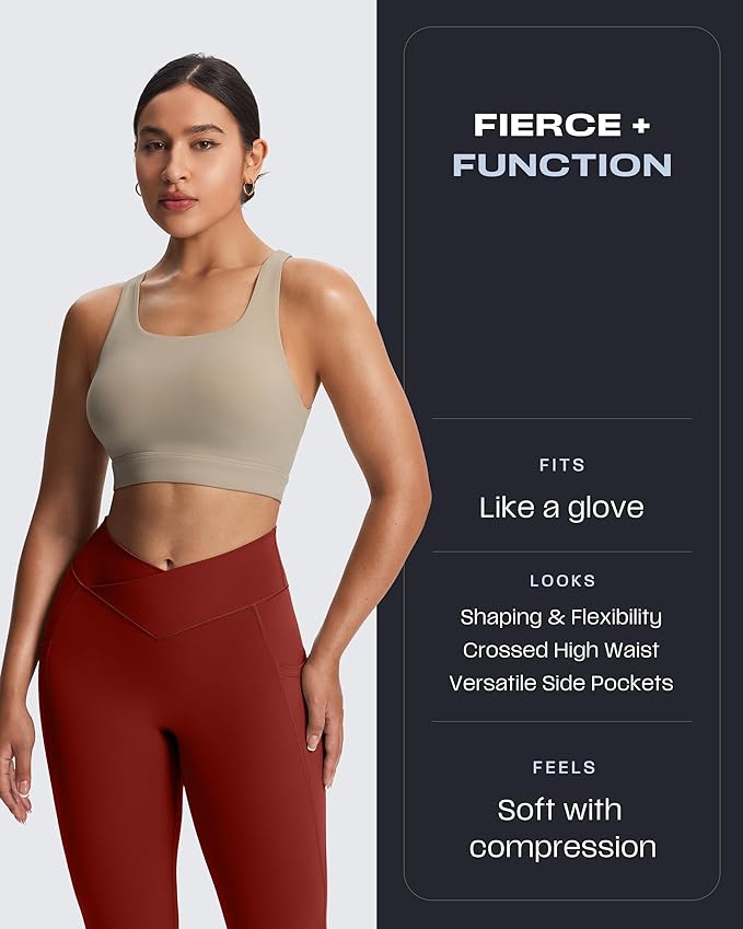 Aoxjox Women's Trinity High Waisted Yoga Pants with Pockets Cross-Waist Tummy Control Buttery Soft Workout Leggings 26"