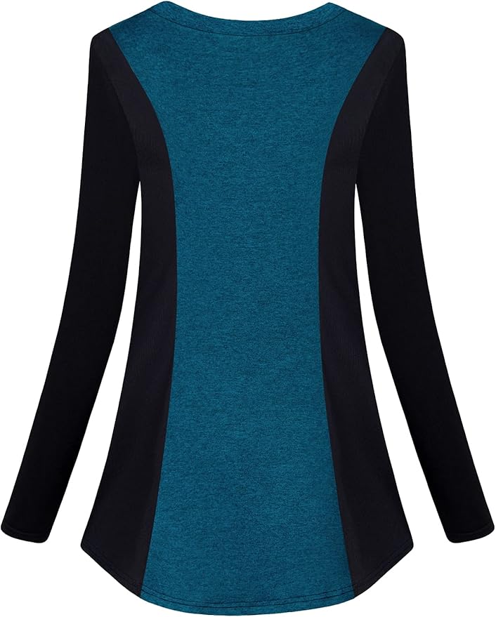 Womens Crewneck Long Sleeve Athletic Shirts Color Block Trendy Casual Workout Tops