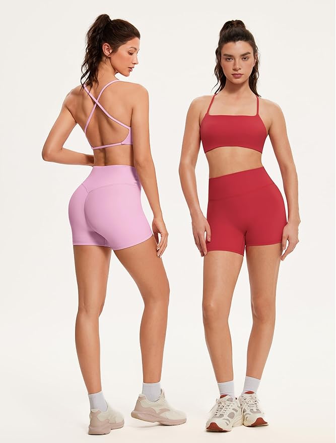 OMKAGI Workout Sets for Women Open Back Strappy Sports Bra Booty Biker Shorts Gym Outfits