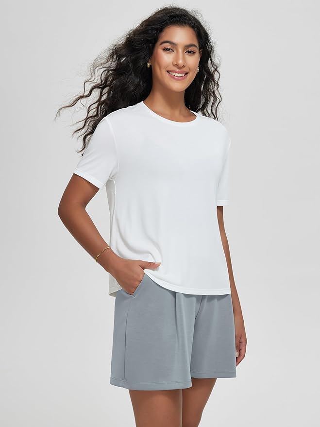 ODODOS Modal Soft Short Sleeve Shirts for Women Crew Neck Yoga Tee Casual Workout Tops