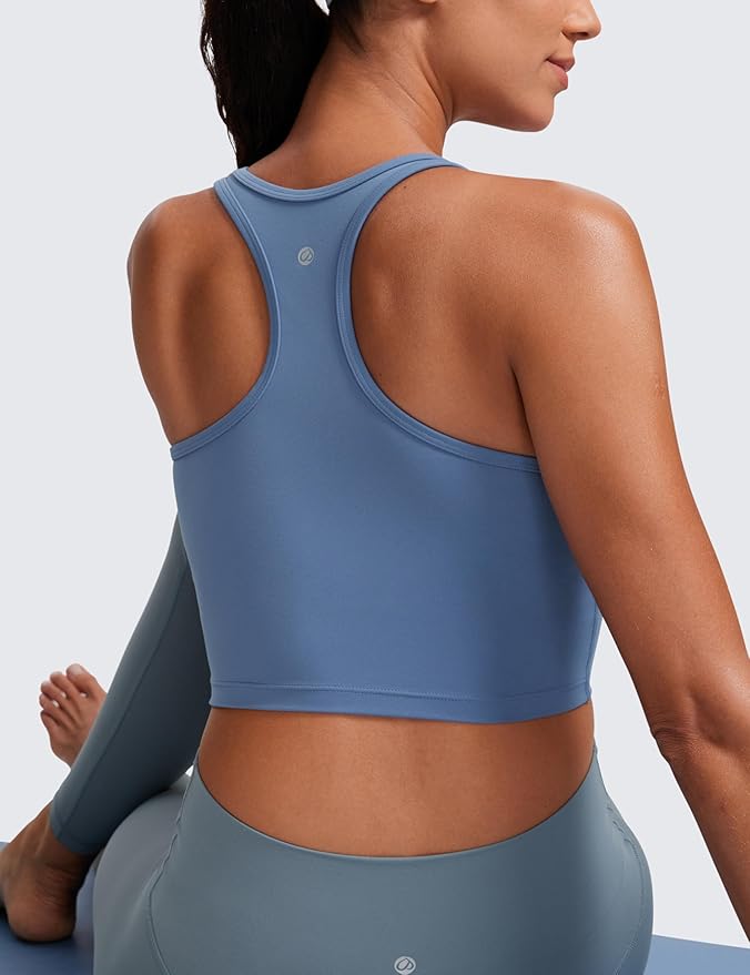 CRZ YOGA Butterluxe Racerback Crop Tank Tops for Women - Padded Y-Back Longline Sports Bras Scoop Neck Workout Yoga
