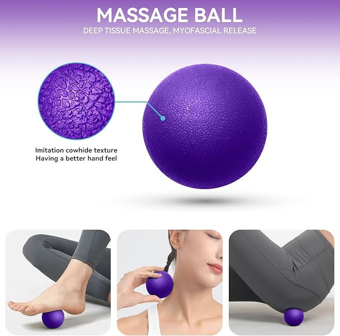 Krightlink 5 in1 Foam Roller Set, High Density Deep Tissue Massager for Muscle Massage, Massage Roller, Massage Ball, Resistance Band for Whole Body Physical Therapy Deep Muscle Massage (Purple)