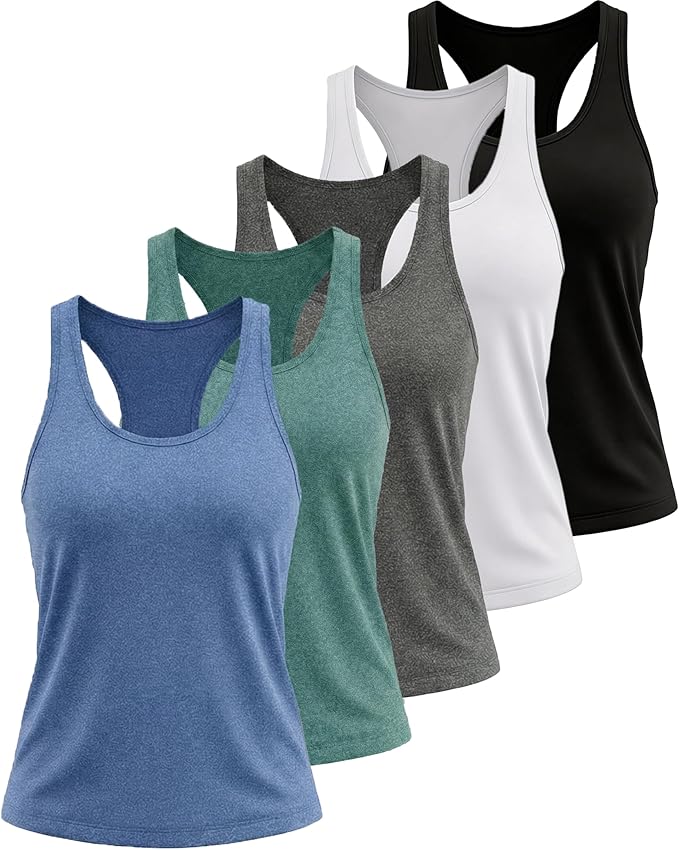 6 or 5 Pack Workout Tank Tops for Women, Athletic Racerback Sports Tank Tops, Compression Sleeveless Dry Fit Shirts