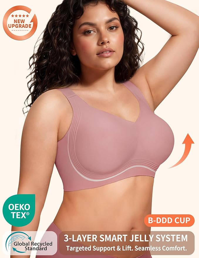 PoseFree Womens Seamless Wireless Supportive Bra Push Up Comfort Soft No Underwire Full Coverage T-Shirt Bra